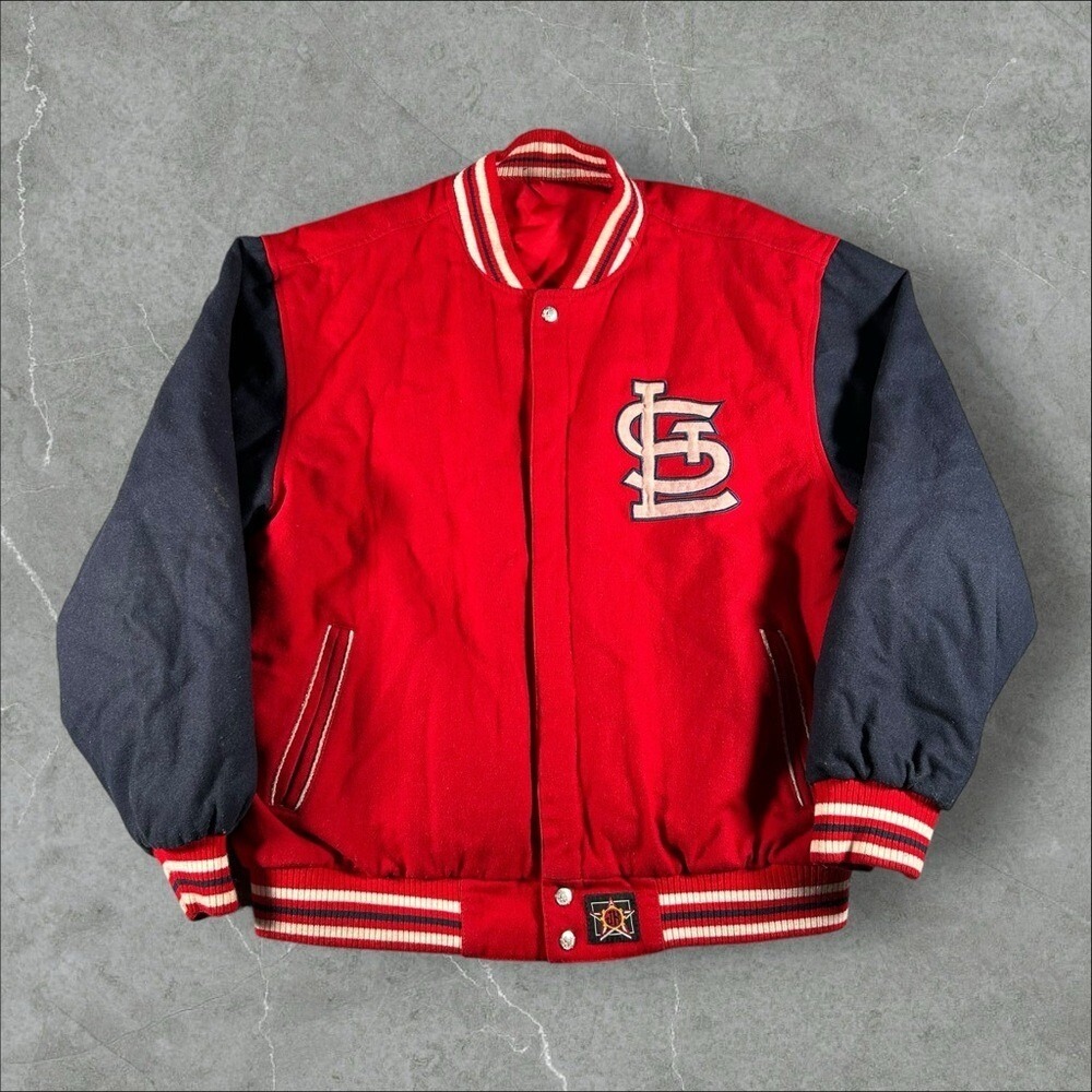 VTG St Louis Cardinals Jacket Mens XL Red Wool Bomber Reversible Jeff Hamilton - Picture 1 of 13